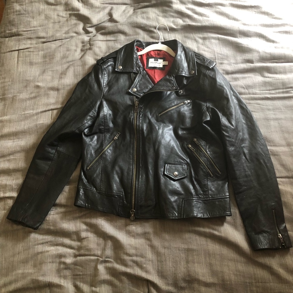 Topman Black Leather Biker Jacket